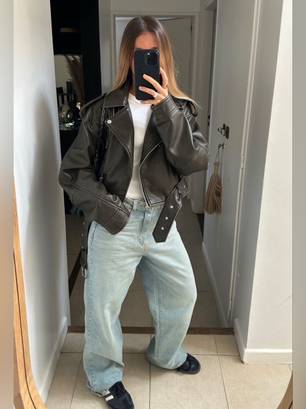 Zara Olive Green Faux Leather Cropped Biker Jacket Size: S - Picture 2 of 4